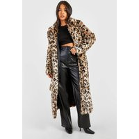boohoo Women's Petite Belted Leopard Faux Fur Maxi Coat | Size: 6 | Woven | boohoo (US & Canada)