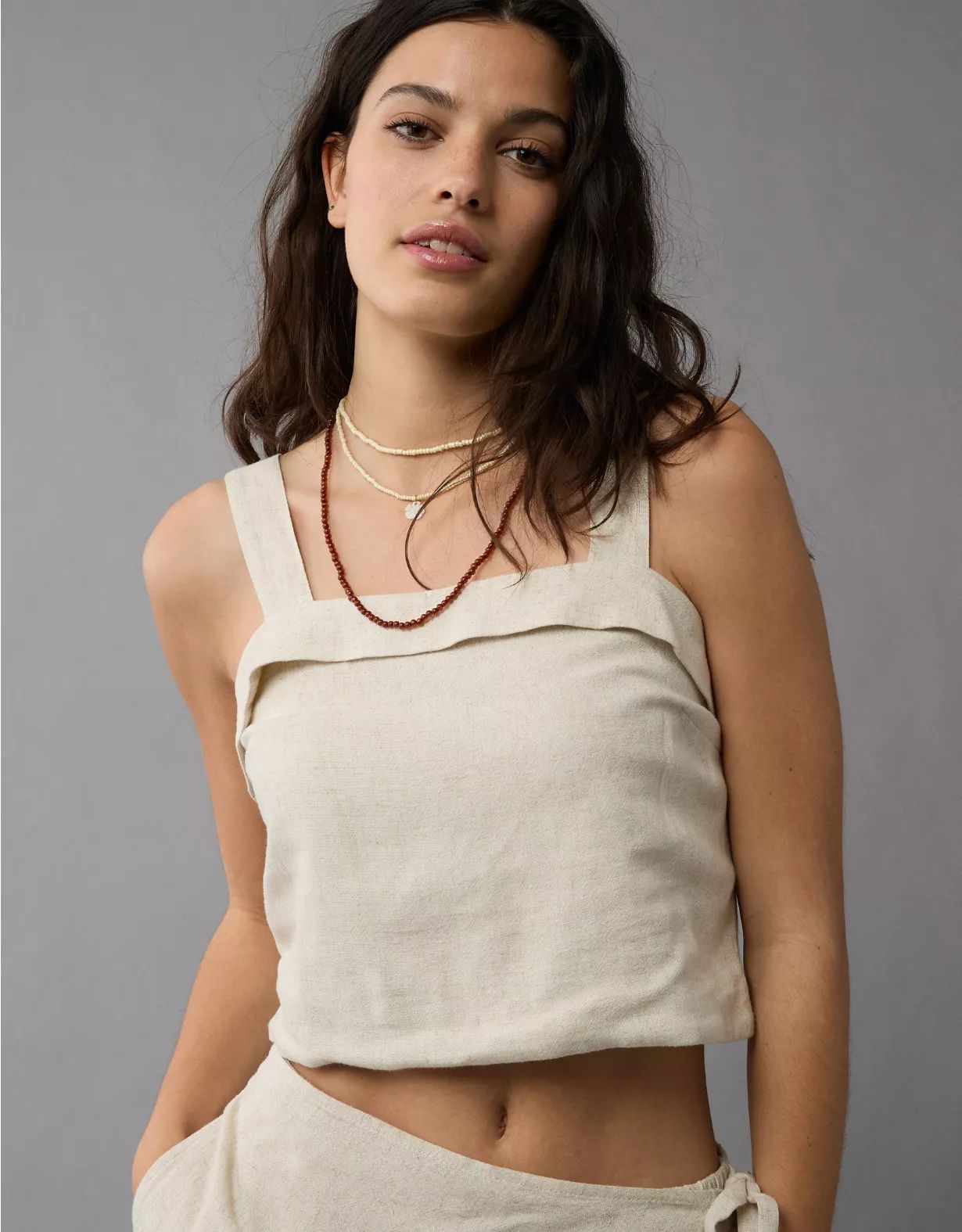 AE Cropped Linen-Blend Tank Top | American Eagle Outfitters (US & CA)
