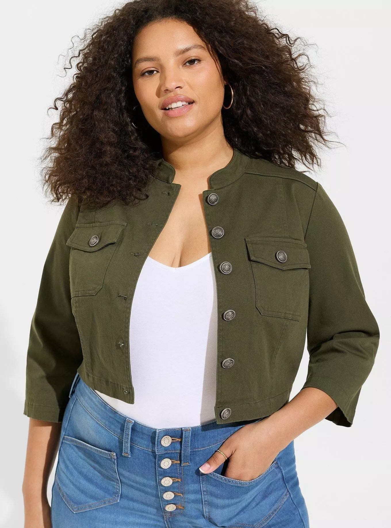 Washed Twill Denim Crop Military Jacket | Torrid (US & Canada)