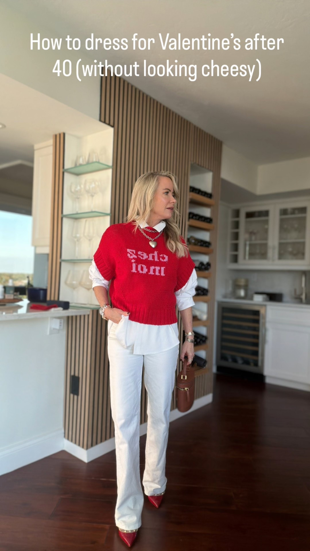 Valentine’s/Galentine’s outfit but still wearable beyond the holiday ❤️
I used one statement piece (the red sweater vest) and kept everything else classic — a crisp white shirt, tailored trousers and pointed heels. It feels festive but still polished.

All pieces are easy to restyle for spring and work especially well for petites because the proportions stay structured and elongating. I linked exact items and similar options + sizing notes for you.
Jean: size 23
Blouse:xs
Sweater:xs

#LTKOver40 #LTKValentine #LTKPetite