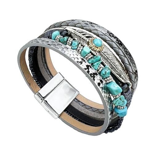 Amazon.com: Turquoise Bracelet for Women, Boho Western Bracelet for Turquoise Jewelry, Leather Wr... | Amazon (US)