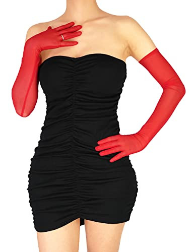 XXDingbs Women's Super Long Sheer Gloves 1920s Mesh Tulle Gloves Opera Christmas Costume Party Dance Bridal Glove Red | Amazon (US)