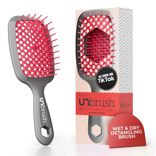 FHI Heat UNbrush Detangling Brush for Pain-Free Brushing on All Wet or Dry Hair Types — Durable DuoFlex Anti-Static Bristles, Lightweight Handle, Vented Hair Brush, Nordic Berry | Amazon (US)