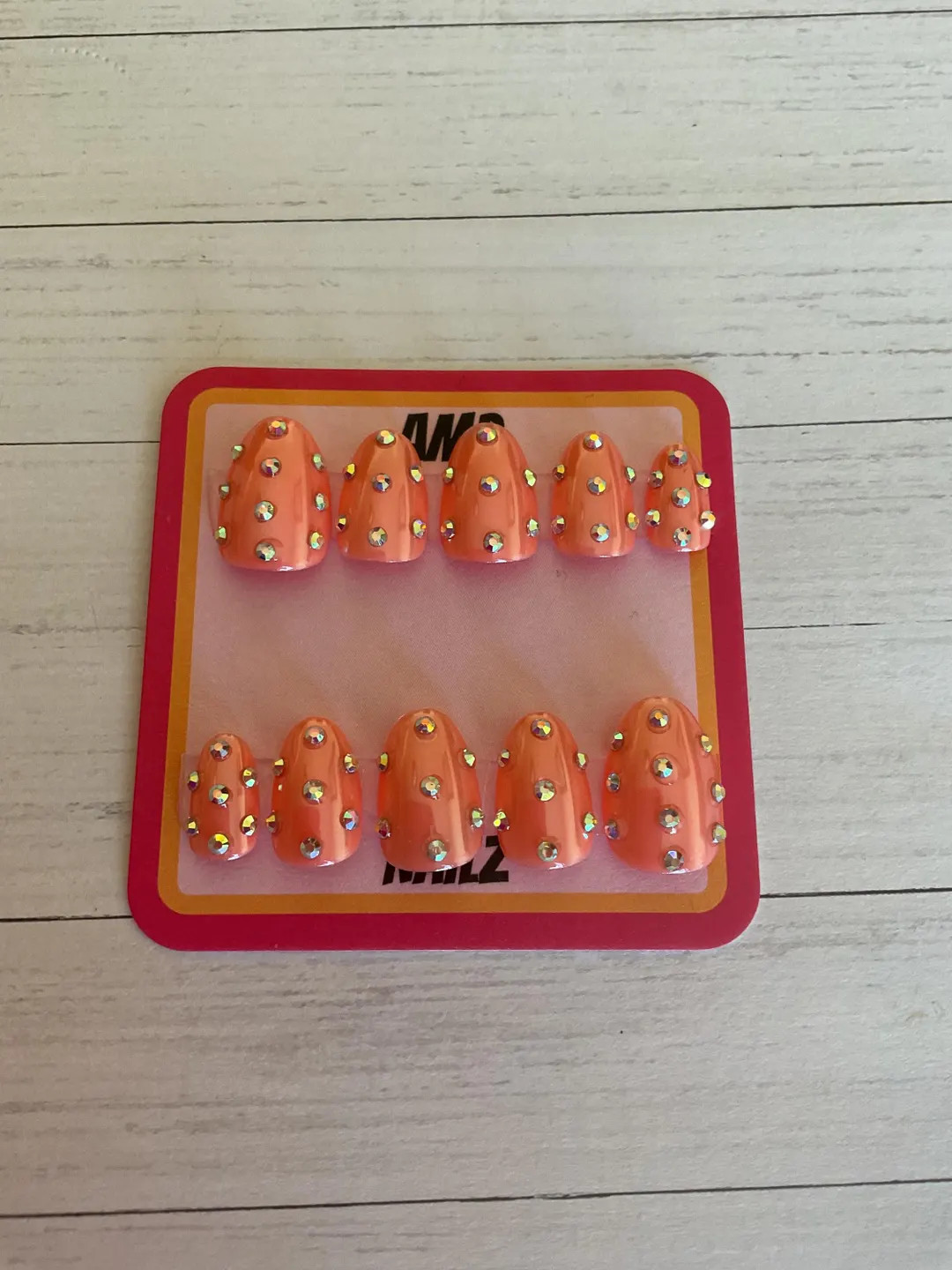 Hand Painted Peach Chrome Rhinestone Press on Nails, Orange Press on Nails, Bling Nails,rhineston... | Etsy (US)