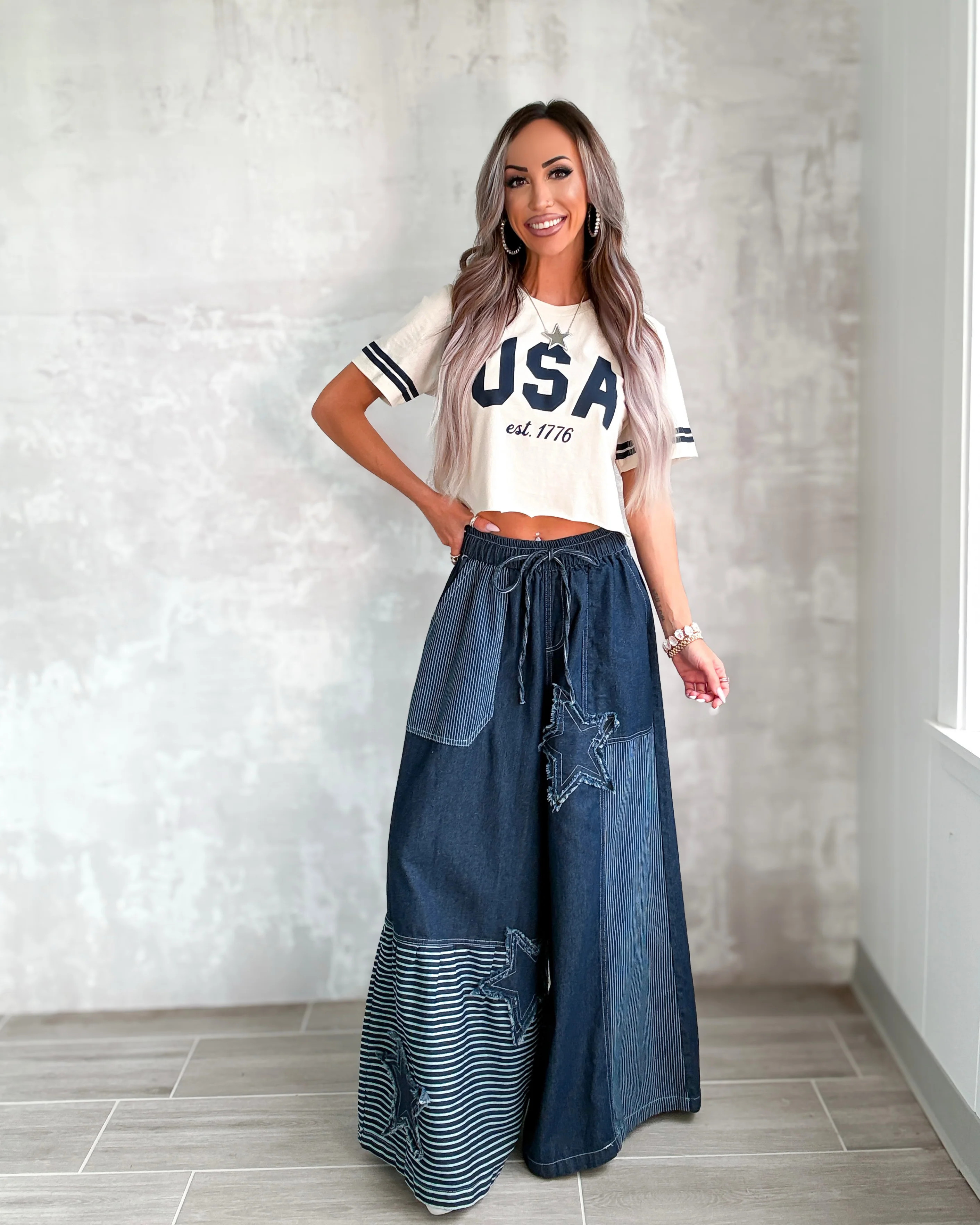 USA Patriotic Crop Top - Natural | Bar T Boutique