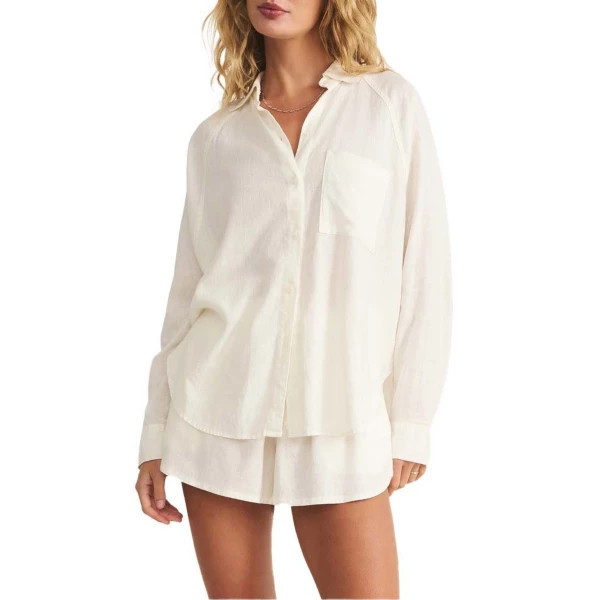 Women's Z Supply Perfect Linen Long Sleeve Button Up Shirt XSmall White | Scheels