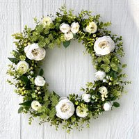 Eucalyptus Wreath With Peonies, Ranunculus & Roses in White Or Blush Pink & Dark Red Violet | Etsy (US)