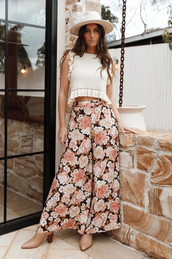 Tamara High Waisted Wide Leg Pants - Peach Floral | Petal & Pup (US)