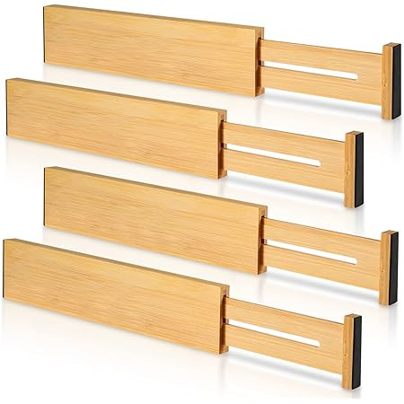 Fabsome Drawer Divider 4 Pack, Adjustable Bamboo Drawer Organizers for Clothing, Wooden Dresser D... | Amazon (US)