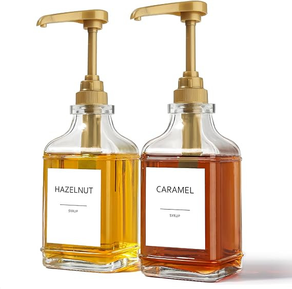 GMISUN Coffee Syrup Dispenser for Coffee Bar, Square Glass Syrup Dispenser with Glod 1/4oz Large ... | Amazon (US)