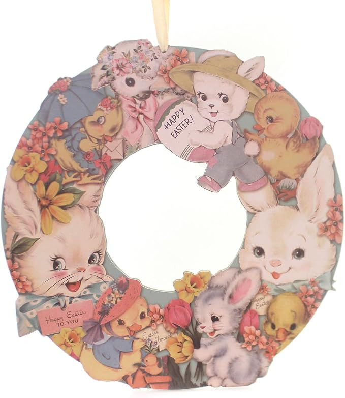 Easter VINTAGE EASTER WREATH Wood Bunny Chicks Flowers 34805 | Amazon (US)