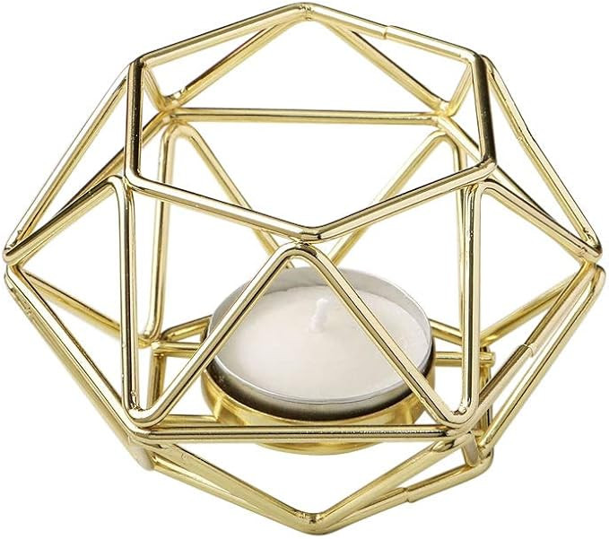 FASHIONCRAFT 8748-2 Gold-Tone Geometric Hexagon Tealight Candle Holders, Candle Wedding Favor, Ca... | Amazon (US)