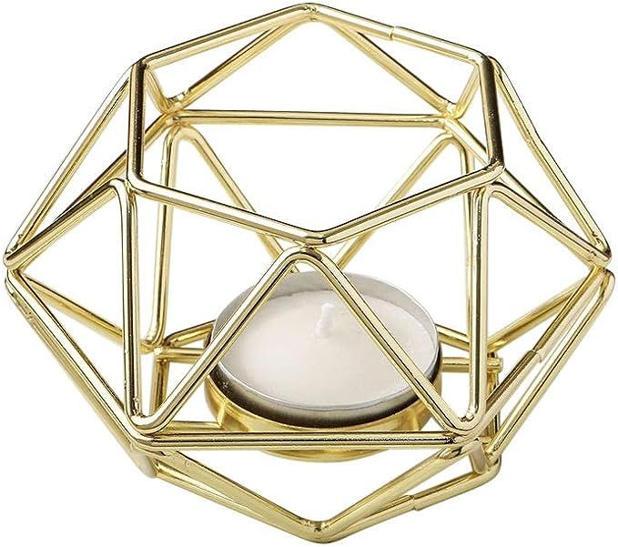 FASHIONCRAFT 8748-2 Gold-Tone Geometric Hexagon Tealight Candle Holders, Candle Wedding Favor, Ca... | Amazon (US)