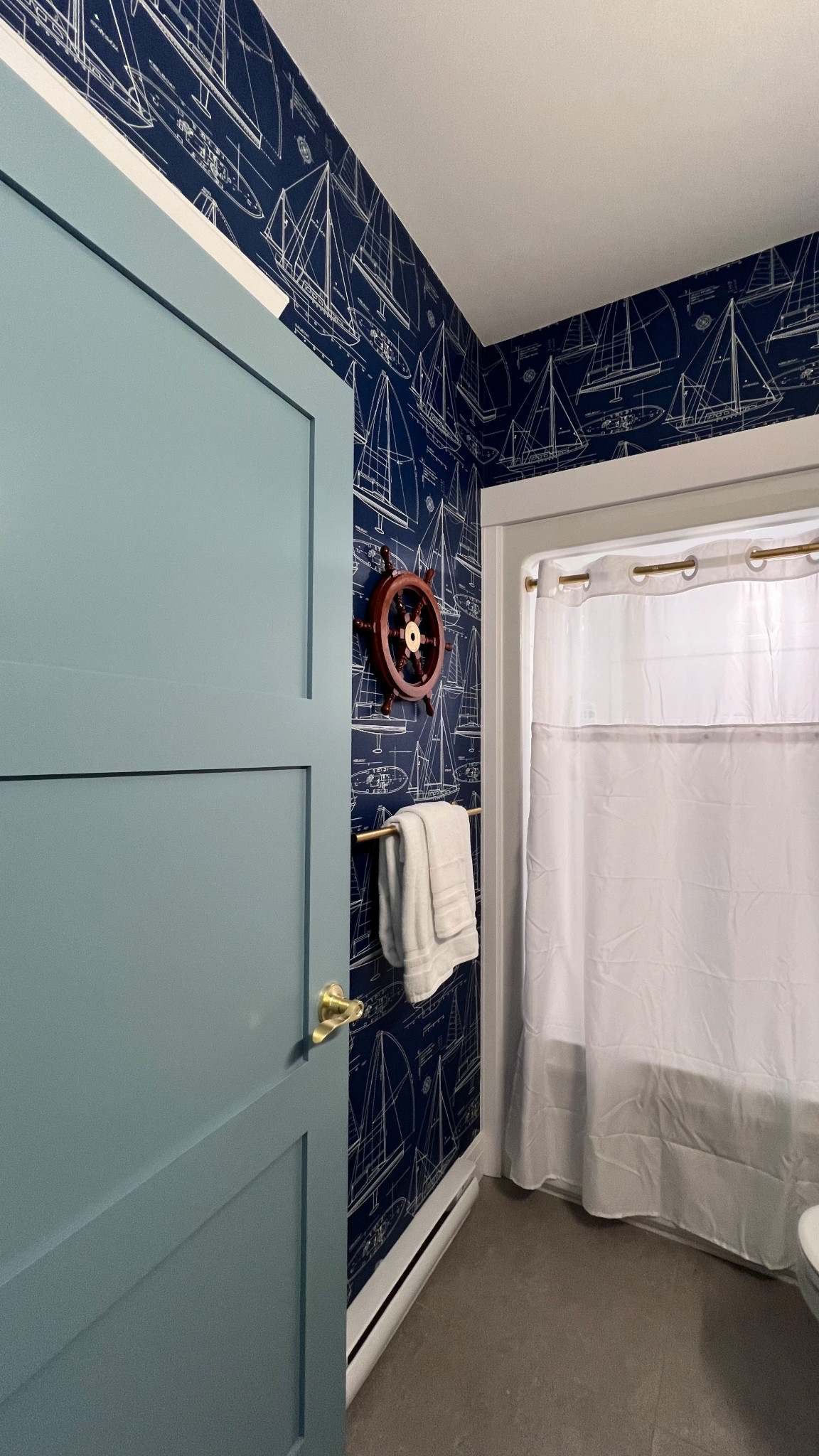 ⛵️ Progress made on our cute nautical 3 piece bathroom for the boys 🤗💙

#LTKFamily #LTKHome #LTKSeasonal