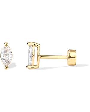 PAVOI 14K Gold Plated Solid 925 Sterling Silver Post Cubic Zirconia Flat Back Earrings for Women ... | Amazon (US)