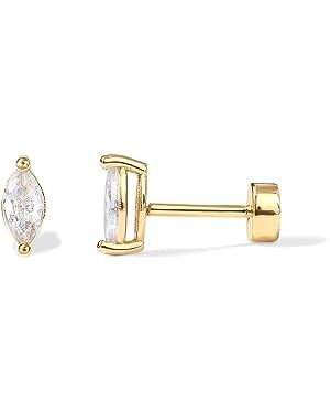 PAVOI 14K Gold Plated Solid 925 Sterling Silver Post Cubic Zirconia Flat Back Earrings for Women ... | Amazon (US)