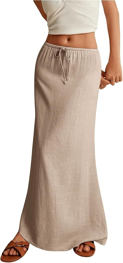 SOLY HUX Women's Summer Maxi Skirt Drawstring Low Waist A Line Casual Skirts | Amazon (US)