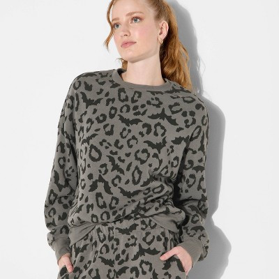 Women's Leopard Bats Fleece Graphic Sweatshirt - Charcoal Gray XS | Target
