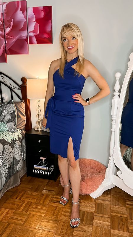 Royal blue bodycon dress from Amazon Fashion is $42.99 with a $5 clickable coupon - snakeskin ankle strap block heels - wedding guest dress - date night dress - wedding guest outfit - date night outfit - Amazon finds - Amazon coupons - Amazon deals 

#LTKunder50 #LTKsalealert #LTKSeasonal