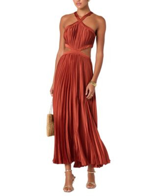 Astr the Label Women's Halter Neck Pleated Midi Dress - Rust | Macy's
