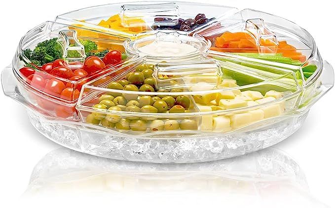 Chef's Star Clear Extra Large Acrylic Appetizer Serving Tray, 8 Compartment Vegetable Tray with L... | Amazon (US)