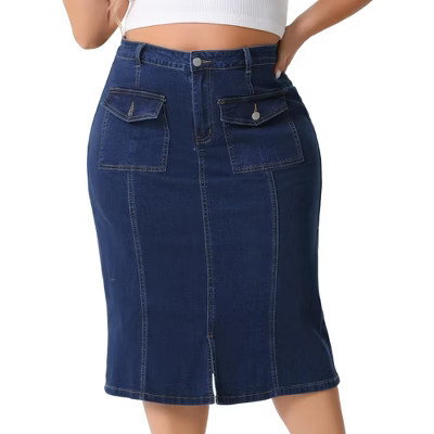 Agnes Orinda Women's Plus High Waist Patch Pockets Denim Skirts Dark Blue 4X | Target