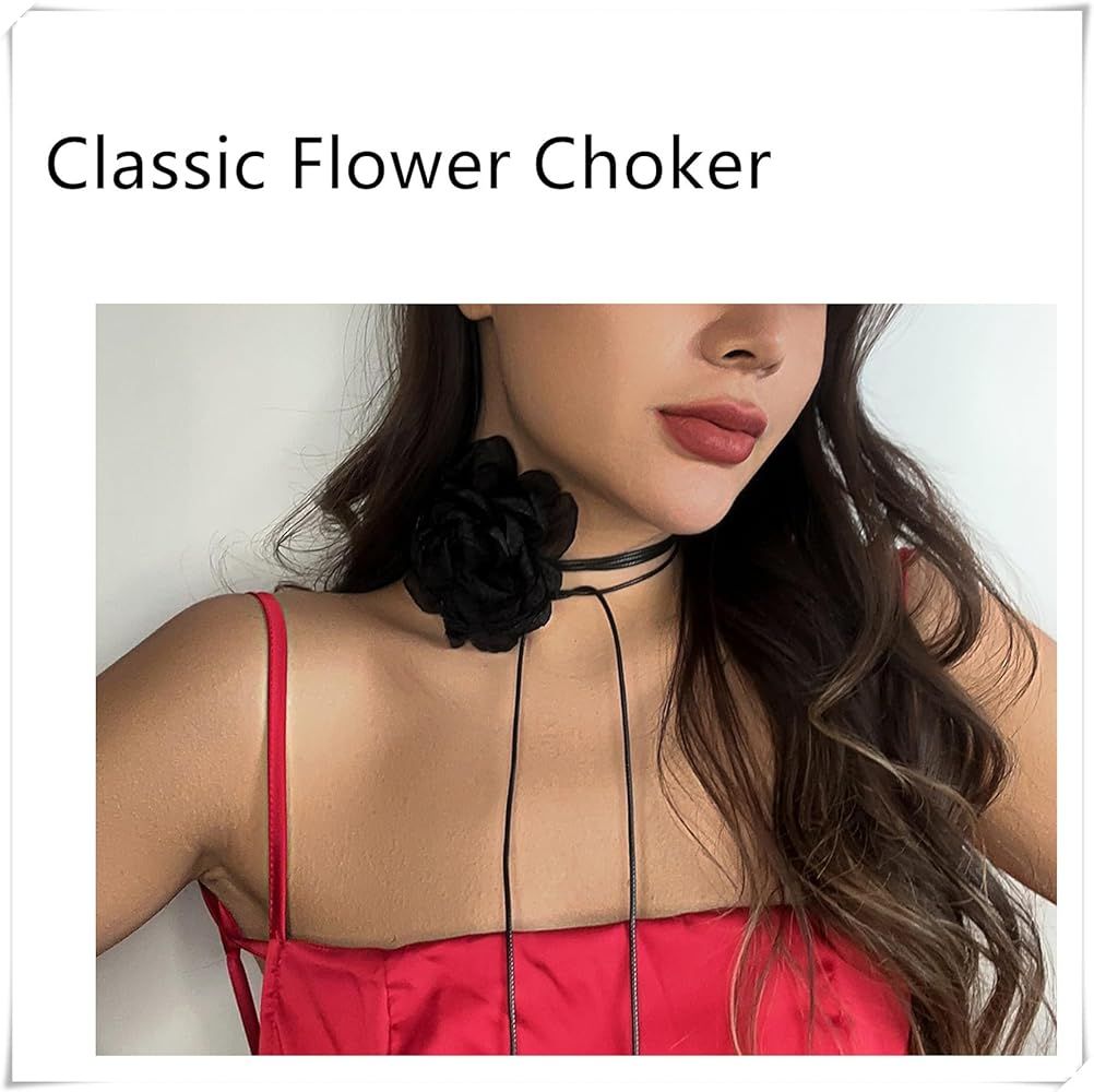 Salircon Big Rose Flower Choker Necklaces for Women Girls Y2K Yarn Floral Velvet Choker Neckband ... | Amazon (US)