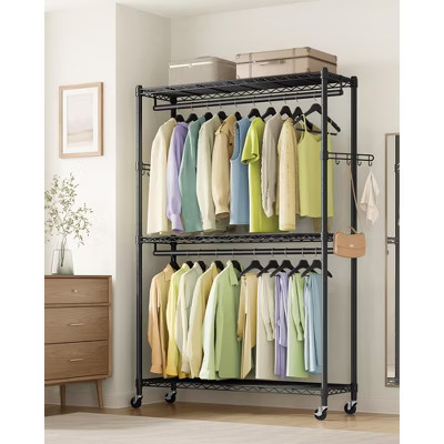 LEDREM Portable Closet Rack, Garment Rack, Heavy-Duty Rolling Clothes Rack, , 43.3-Inch Wide Clothing Rack on Wheels, Ink Black | Target