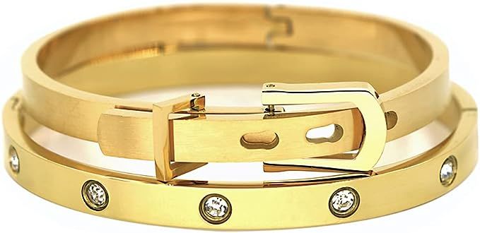 Gold/Rose/White Gold Plated Love Friendship Bracelet Personality Stackable Stainless Steel Bangle... | Amazon (US)