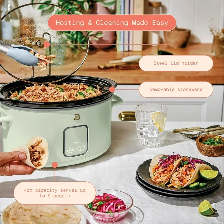Beautiful 4Qt Slow Cooker with Touch-Activated Display, Sage Green by Drew Barrymore - Walmart.co... | Walmart (US)