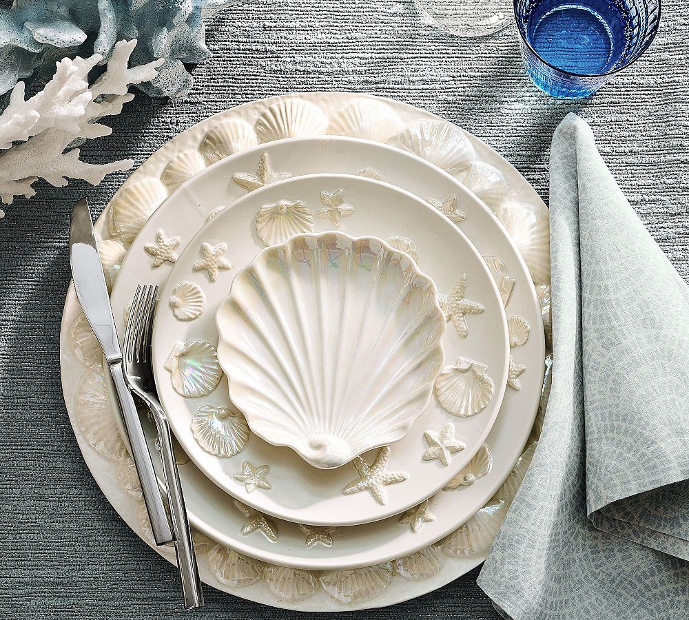 Pearlescent Shell Stoneware Appetizer Plates - Set of 4 | Pottery Barn (US)