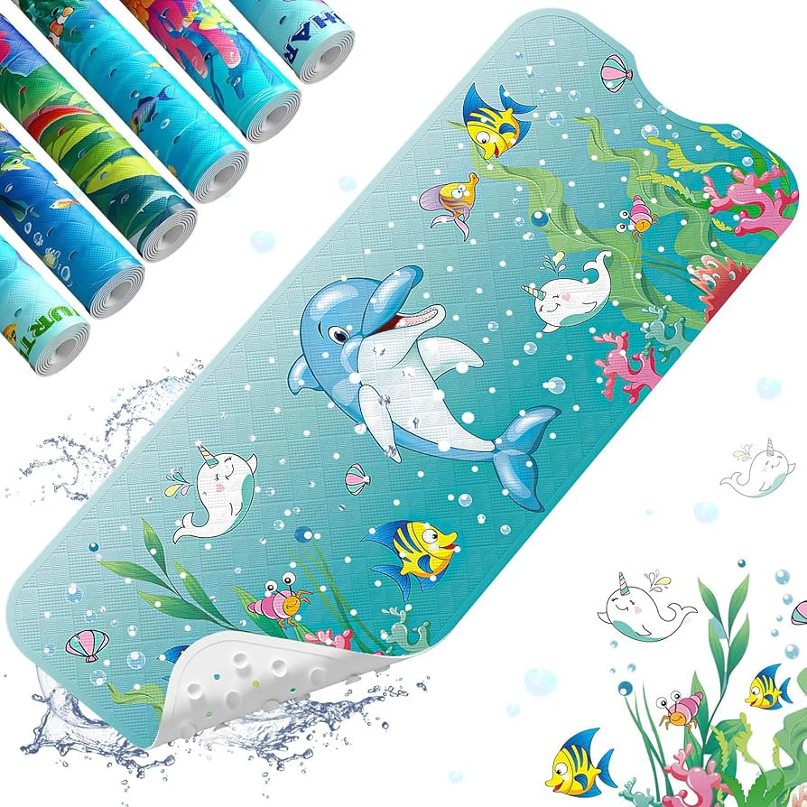XIYUNTE Baby Bath Mat for Tub Non Slip Kids Bath Mat - 40''x16'' Extra Long Cartoon Bathtub Mat N... | Amazon (US)