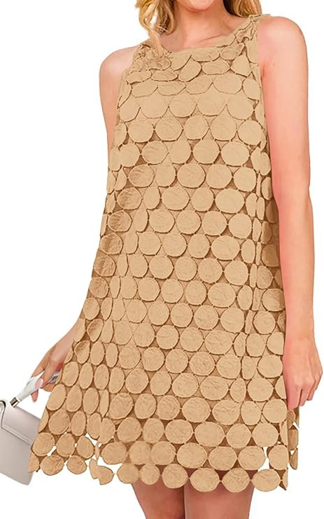 Wenrine Womens Summer Hollow Out Mini Dress Casual Sleeveless Scoop Neck Boho Short Beach Dresses | Amazon (US)
