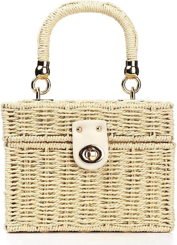 Summer Women Straw Tote Small Retro Weave Handbag Rattan Shoulder Bag Square Box Bag Top-handle Bag | Amazon (US)