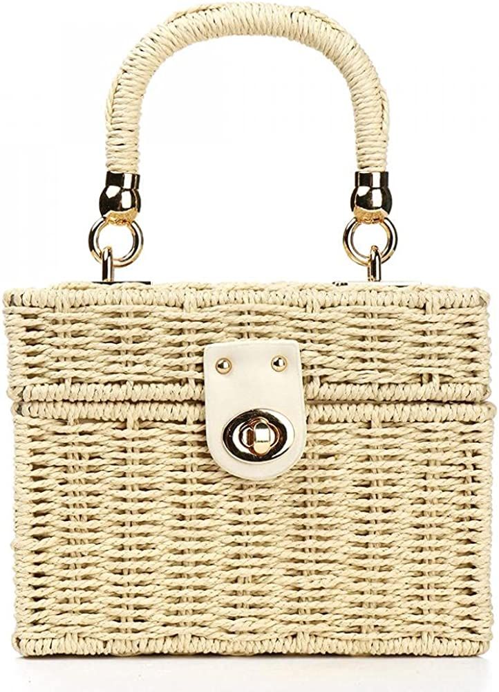 Summer Women Straw Tote Small Retro Weave Handbag Rattan Shoulder Bag Square Box Bag Top-handle Bag | Amazon (US)