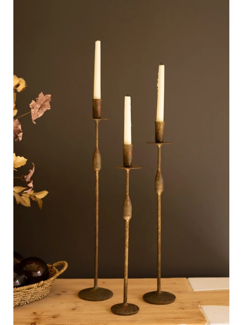Kalalou Distressed Iron Taper Candleholders \u2013 Decorative Set of Three (23.5") | Walmart (US)