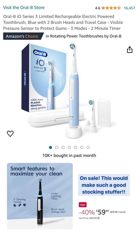 Oral-B iO toothbrush on sale!! Under $60 😍😍🦷 stocking stuffer idea 

#LTKsalealert #LTKGiftGuide #LTKfindsunder100