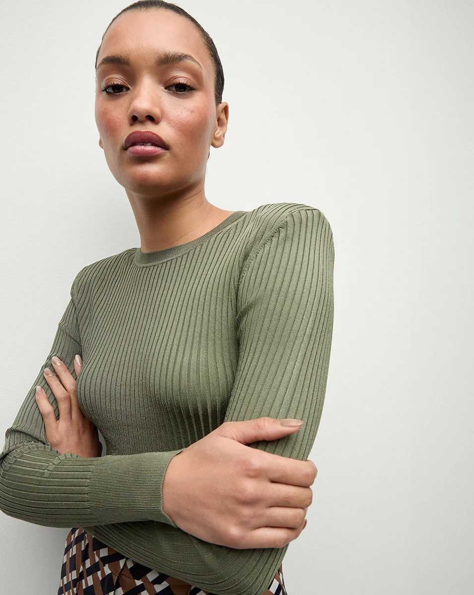Acara Ribbed Pullover in Khaki | Veronica Beard | Veronica Beard