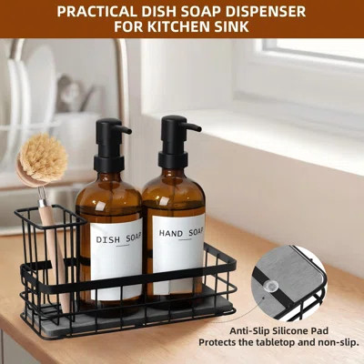Dish Soap Dispenser For Kitchen, 16.9 Fl Oz Amber Hand And Dish Soap Dispensers, Kitchen Soap Dispenser Set With Sponge Holder And Brush Holder, Count | Wayfair North America