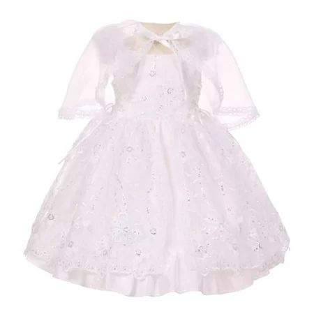 Little Girls White Embroidered Sequins Bolero Baptism Christening Dress 2-4 | Walmart (US)