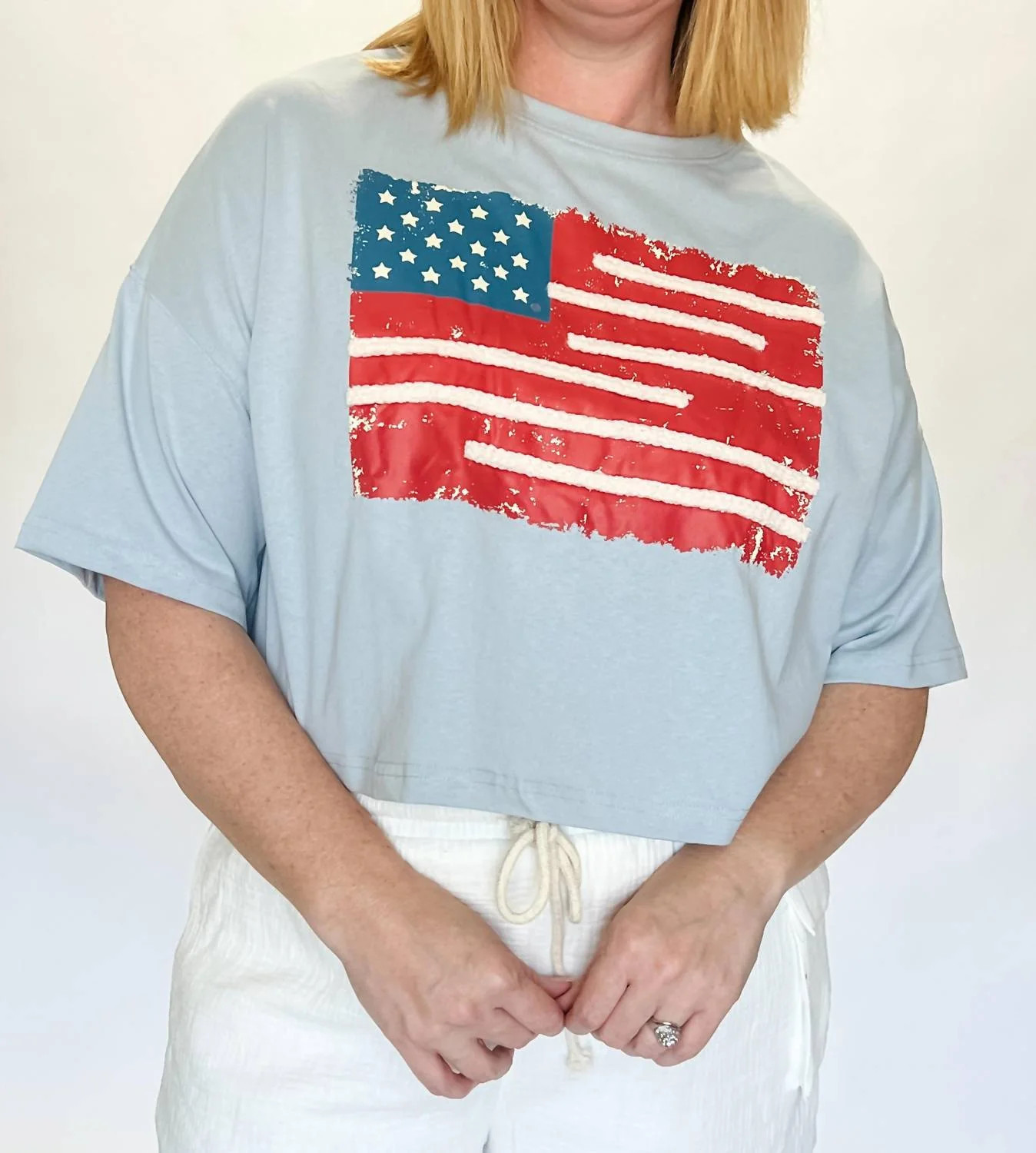 Vintage Usa Flag Crop Tee In Dusty Blue | Shop Simon