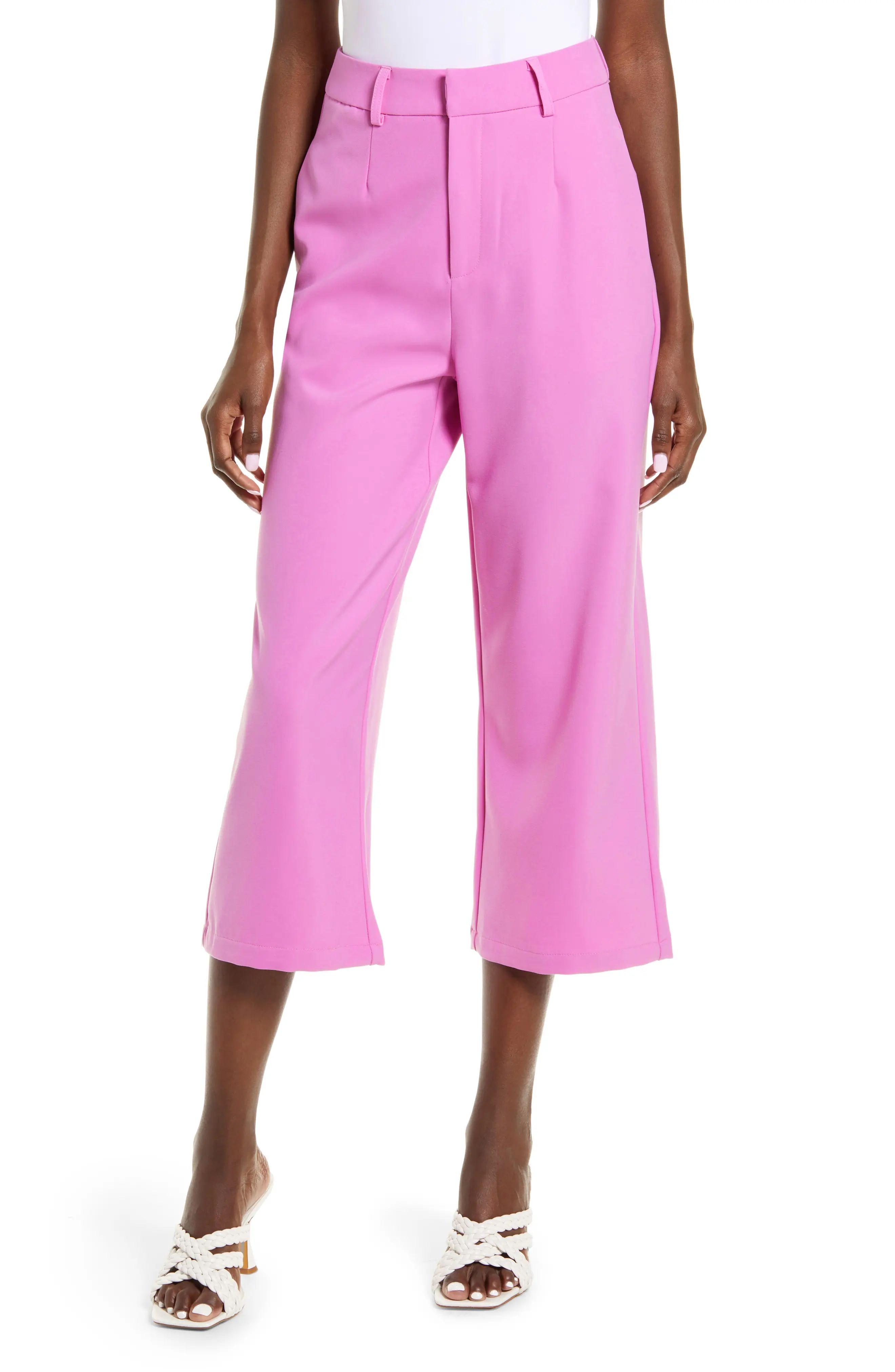Amy Lynn Wide Leg Crop Trousers in Bright Pink at Nordstrom, Size Medium | Nordstrom