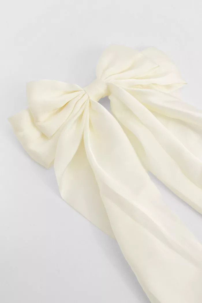 White Large Satin Bow Hair Clip | Boohoo.com (UK & IE)