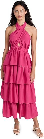endless rose Women's Crossed Halter Neck Tiered Maxi Dress | Amazon (US)