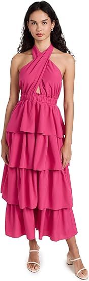 endless rose Women's Crossed Halter Neck Tiered Maxi Dress | Amazon (US)
