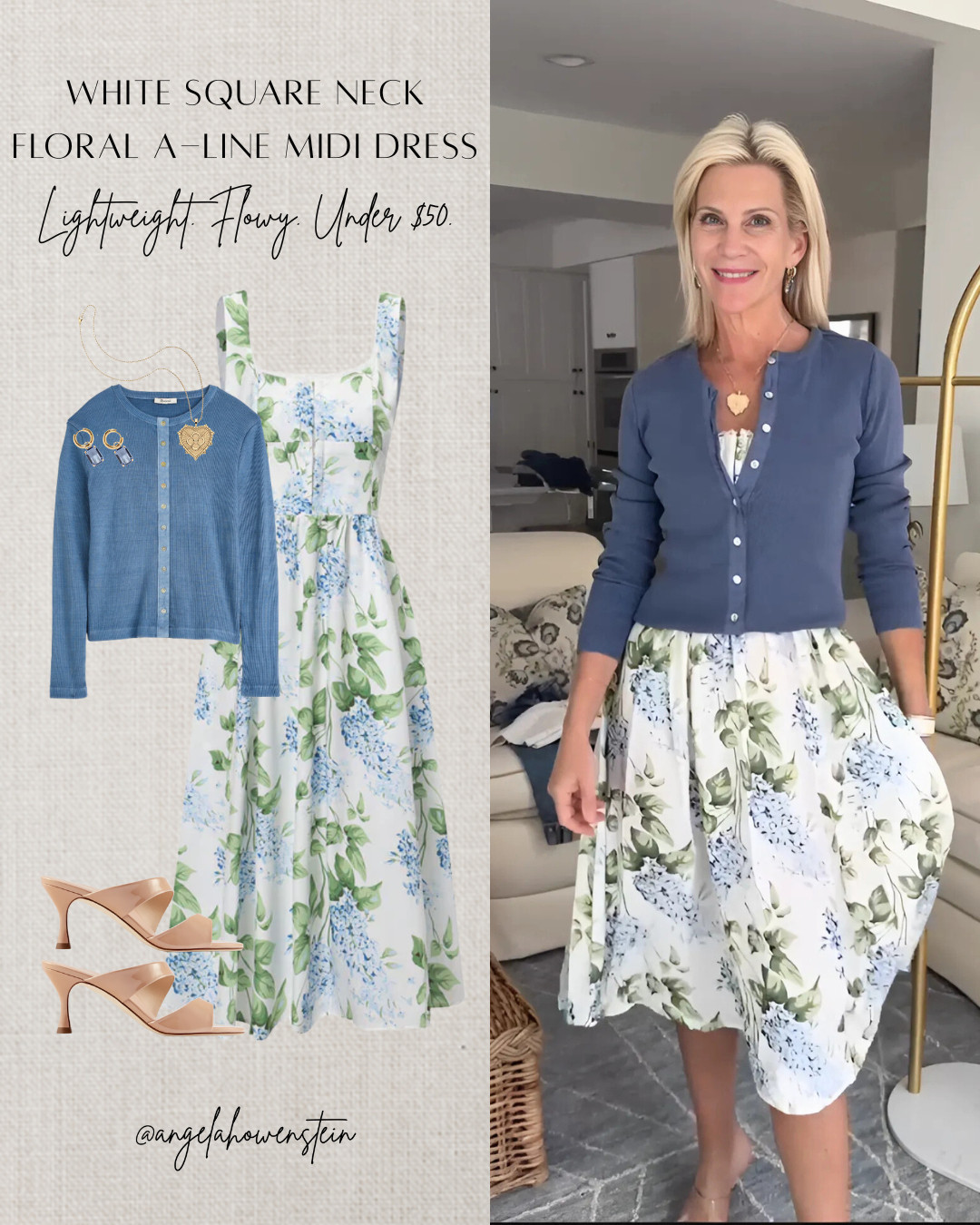 Lightweight, flowy, and under $50? Yes, please. 🌿
This white square neck midi dress is easy to style, flattering on the waist, and moves with you  not against you.

Layered it with a soft cardi for those cooler mornings, and you’re set from brunch to errands to dinner. 

 #LTKSummerEdit #LTKStyleTip #LTKTravel