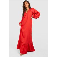 Womens Poplin Blouson Sleeve Drop Hem Maxi Dress - Orange - 8 | boohoo (US & Canada)