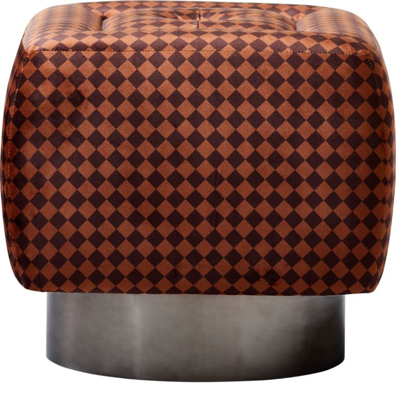 Fells Velvet Print Small Tufted Ottoman | CB2 | CB2
