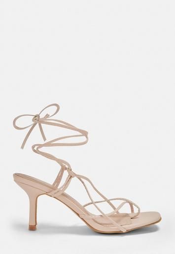 Missguided - Nude Lace Up Knot Low Heels | Missguided (UK & IE)