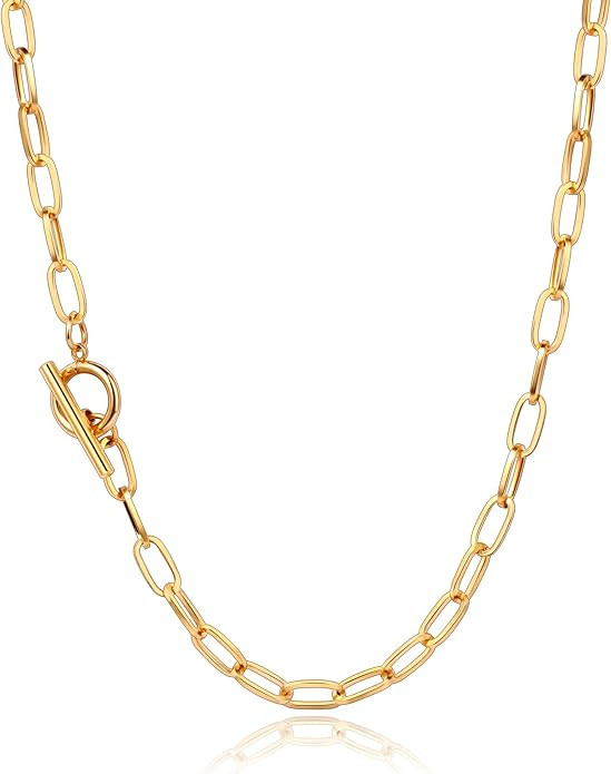 18K Gold Plated Paperclip Chain Necklace for Women Dainty Gold Paperclip Link Chain Necklace for ... | Amazon (US)
